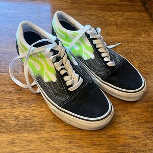 Black and Neon Green Flame Van Sneakers